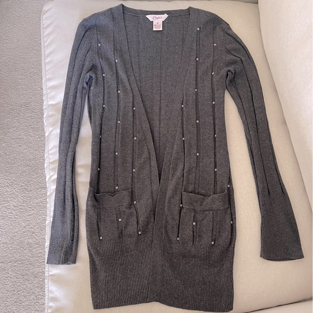 Candie’s Studded Gray Long Cardigan
